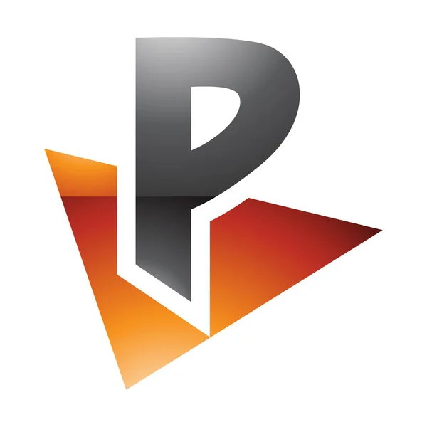 Orange Black Glossy Letter Icon Triangle White Background — Stock Vector