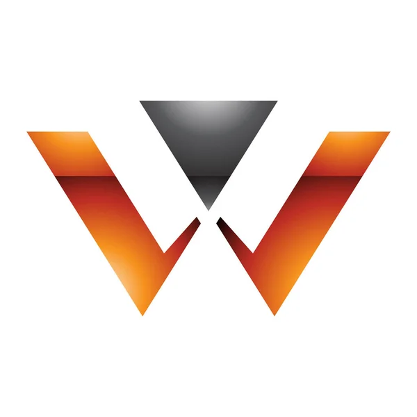 Icona Forma Triangolo Lucido Arancione Nero Sfondo Bianco — Vettoriale Stock
