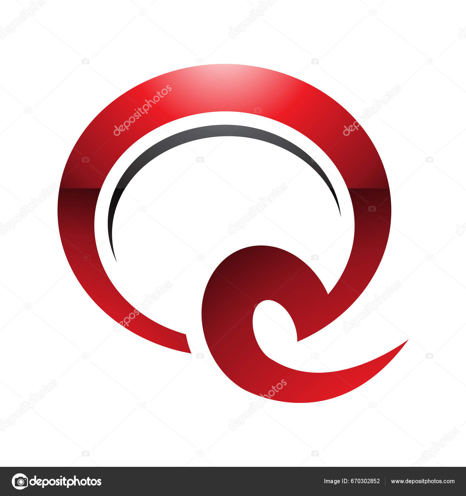Red Black Glossy Hook Shaped Letter Icon White Background Stock Vector ...
