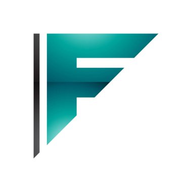 İran Yeşil ve Siyah Üçgen Parlak Harf F Simgesi Beyaz Arkaplanda