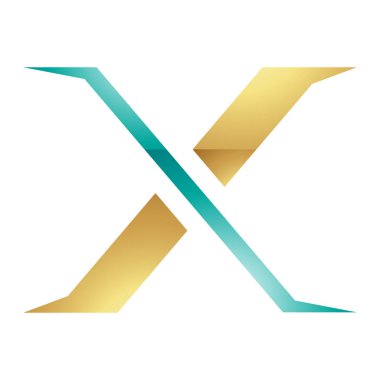 Pers Yeşil ve Altın Parlak Sivri uçlu Beyaz Arkaplanda X harfi Simgesi