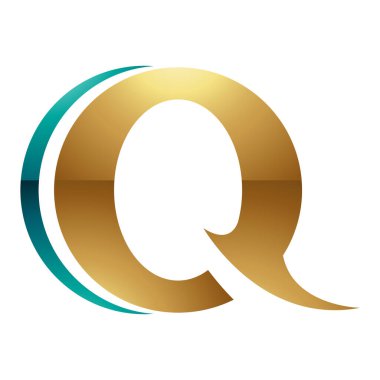 İran Yeşil ve Altın Parlak Dikenli Dikenli Yuvarlak şekilli Beyaz Arkaplan Üzerine Q Harfi Simgesi