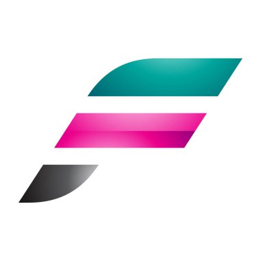 İran Yeşili ve Magenta Parlak Harfleri Beyaz Arkaplanda Yatay Çizgili F Simgesi