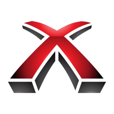 Kırmızı ve Siyah Işıltılı 3d Beyaz Arkaplanda X harfi simgesi