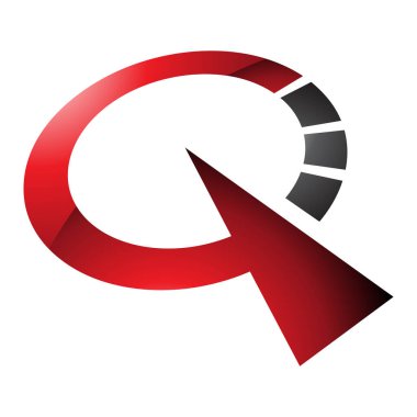 Beyaz Arkaplanda Kırmızı ve Siyah Parlak Saat Şekilli Q harfi Simgesi