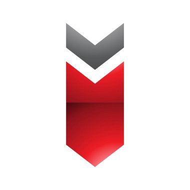 Kırmızı ve Siyah Parlak Yüzlü Ok Şekilli Harf I Simgesi Beyaz Arkaplanda