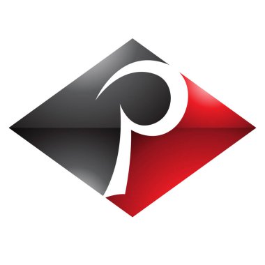 Kırmızı ve Siyah Parlak Yatay Elmas Harf P Simgesi Beyaz Arkaplanda