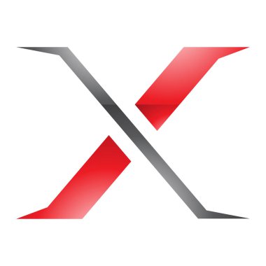 Kırmızı ve Siyah Sivri uçlu Harf X Simgesi Beyaz Arkaplanda