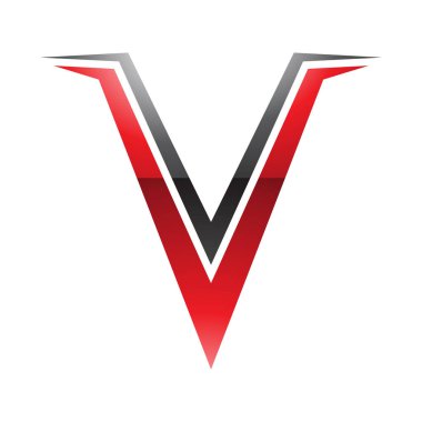 Beyaz Arkaplanda Kırmızı ve Siyah Parlak Dikenli Harf V Simgesi