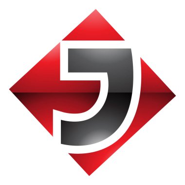 Kırmızı ve Siyah Parlak Kare Elmas şekilli Beyaz Arkaplanda J Simgesi