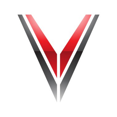 Beyaz Arkaplanda Kırmızı ve Siyah Çizgili Harf V Simgesi