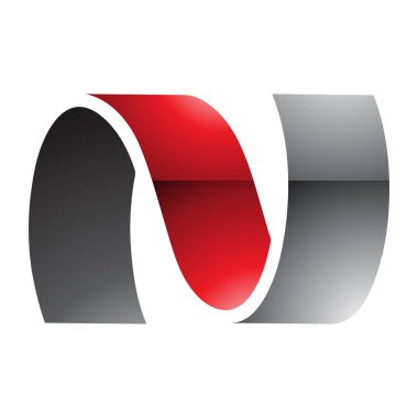 Beyaz Arkaplanda Kırmızı ve Siyah Parlak Dalgalı Harf N Simgesi