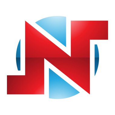 Kırmızı ve Mavi Parlak Yuvarlak Kalın Harf N Simgesi Beyaz Arkaplanda