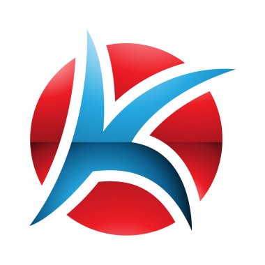 Beyaz Arkaplanda Kırmızı ve Mavi Parlak Sivri Harf K Simgesi