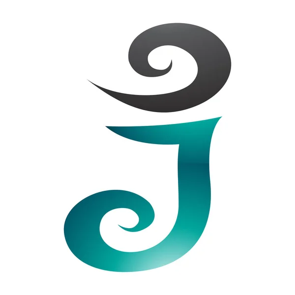 Persisch Grün Und Schwarz Glossy Swirl Shaped Buchstabe Symbol Auf — Stockvektor