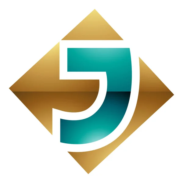 Perski Zielony Złoty Błyszczący Kwadrat Diamentowy Kształt Litery Ikona Białym — Wektor stockowy
