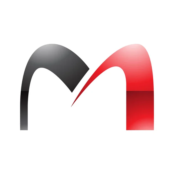 白い背景に赤と黒の光沢のあるアーチ形の手紙Mアイコン — ストックベクタ