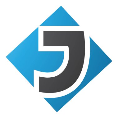 Mavi ve Siyah Kare Elmas şekilli Beyaz Arkaplanda Harf J Simgesi