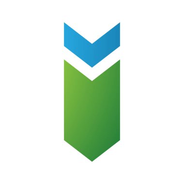 Mavi ve Yeşil Yüzlü Ok Şekilli Harf I Simgesi Beyaz Arkaplan