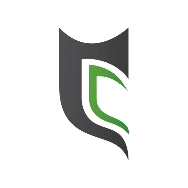 Μαύρο Και Πράσινο Μισό Shield Shape Letter Icon Λευκό Φόντο — Φωτογραφία Αρχείου