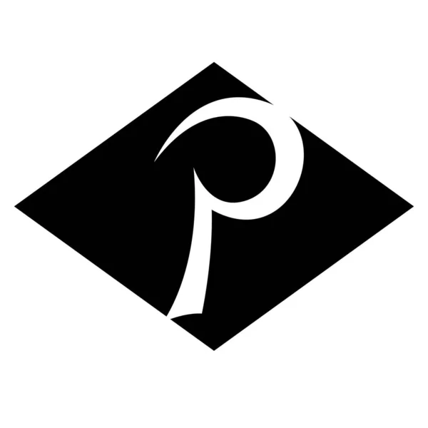 白色背景上的黑色水平菱形字母P图标 — 图库照片