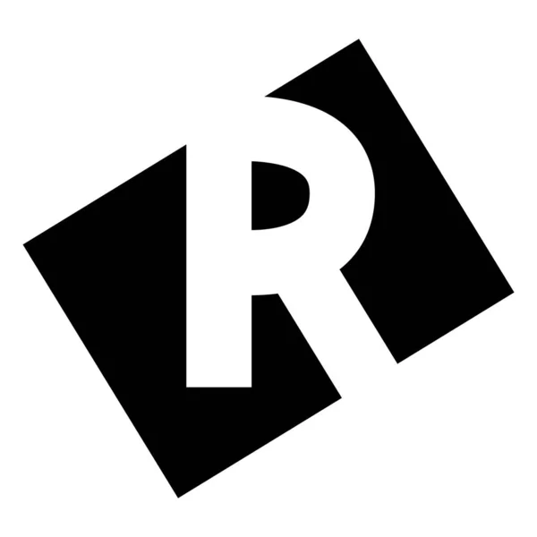 白い背景に黒い長方形の文字Rアイコン — ストック写真
