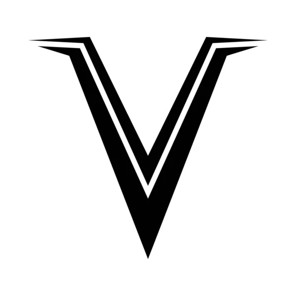 白色背景上的黑色尖峰形字母V图标 — 图库照片