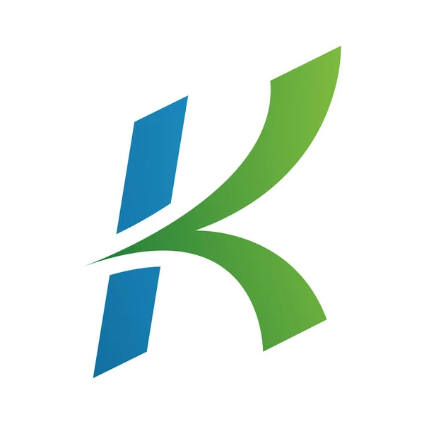 蓝色和绿色意大利箭头形状字母K白色背景图标 — 图库照片