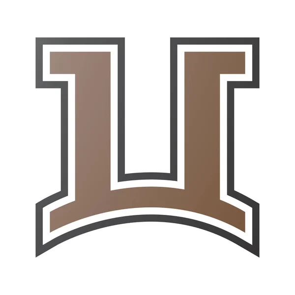 白色背景上的褐色和黑色拱形U型字母图标 — 图库照片