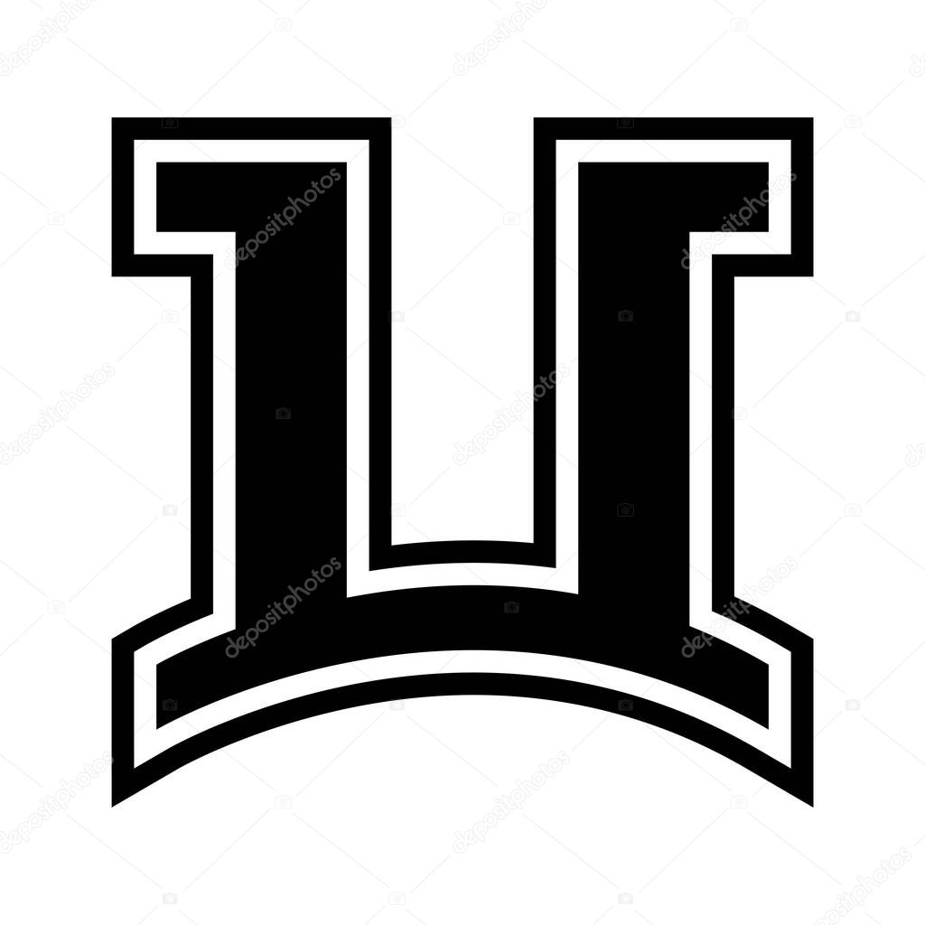Black Arch Shaped Letter U Icon on a White Background