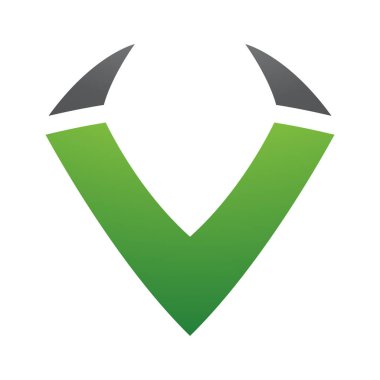 Beyaz Arkaplanda Yeşil ve Siyah Boynuz şekilli V harfi simgesi