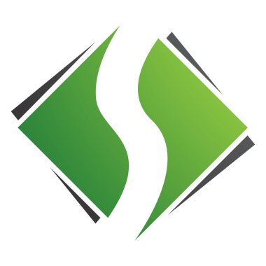 Beyaz Arkaplanda Yeşil ve Siyah Kare Elmas şekilli S Simgesi
