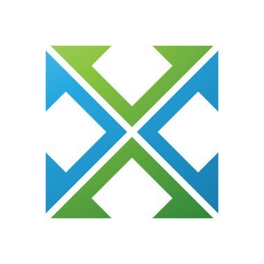 Yeşil ve Mavi Ok Meydanı şekilli Beyaz Arkaplanda X Simgesi