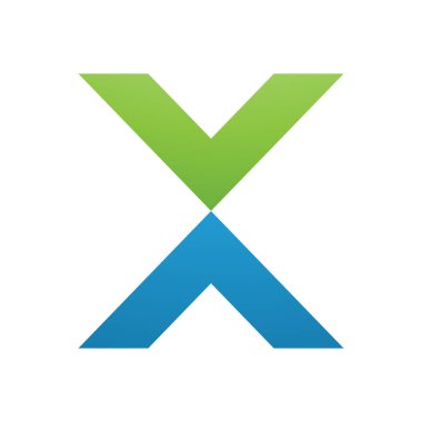 Beyaz Arkaplanda Yeşil ve Mavi V şekilli Harf X Simgesi