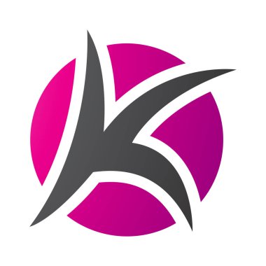 Magenta ve Siyah Yuvarlak Noktalı Harf K Simgesi Beyaz Arkaplanda