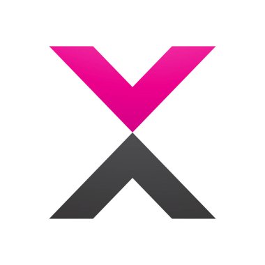 Magenta ve Siyah V şekilli Beyaz Arkaplanda X Simgesi