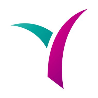 Magenta ve Yeşil Çimen şekilli Beyaz Arkaplanda Y Simgesi