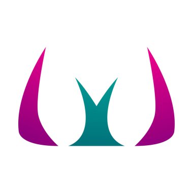 Magenta ve Yeşil Boynuz şekilli Beyaz Arkaplanda W Simgesi