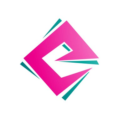 Beyaz Arkaplanda Magenta ve Yeşil Kare Elmas Harf E Simgesi