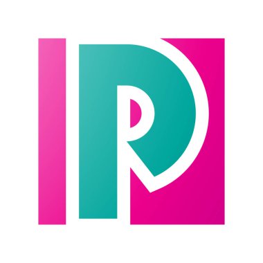 Magenta ve Green Square Harf P Simgesi Beyaz Arkaplanda