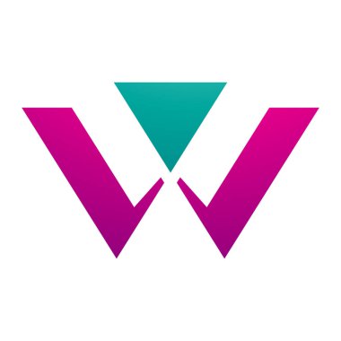 Magenta ve Yeşil Üçgen şekilli Beyaz Arkaplanda W harfi simgesi