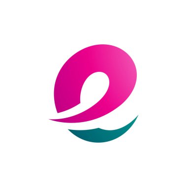 Magenta ve Pers Yeşil Harf E Simgesi Beyaz Arkaplanda Yumuşak Dikenli Eğriler