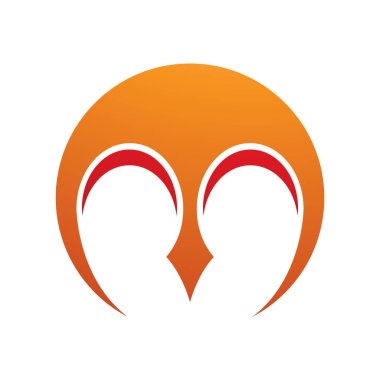 Beyaz arkaplanda sivri uçlu turuncu ve kırmızı yuvarlak harfli M simgesi