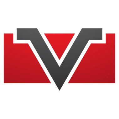 Beyaz Arkaplanda Kırmızı ve Siyah Dikdörtgen şekilli V harfi simgesi