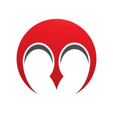 Beyaz arka planda sivri uçlu kırmızı ve siyah yuvarlak harfli M simgesi