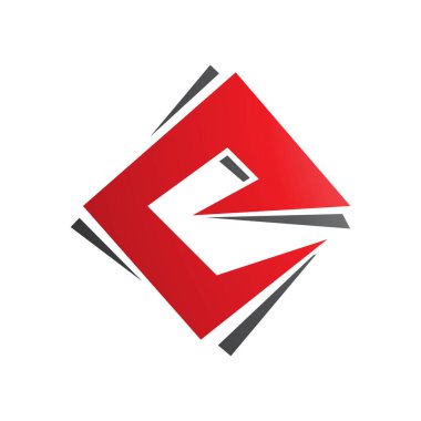 Beyaz Arkaplanda Kırmızı ve Siyah Kare Elmas E harfi Simgesi