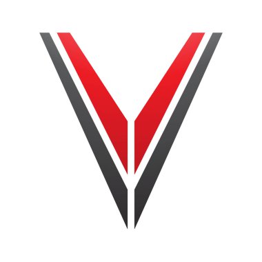 Beyaz Arkaplanda Kırmızı ve Siyah Çizgili Harf V Simgesi