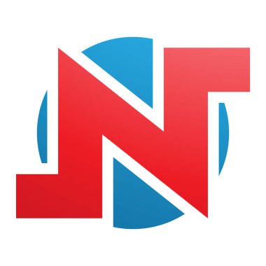 Beyaz Arkaplanda Kırmızı ve Mavi Yuvarlak Kalın Harf N Simgesi