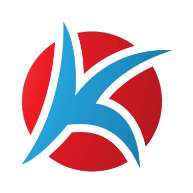 Beyaz Arkaplanda Kırmızı ve Mavi Yuvarlak Noktalı Harf K Simgesi