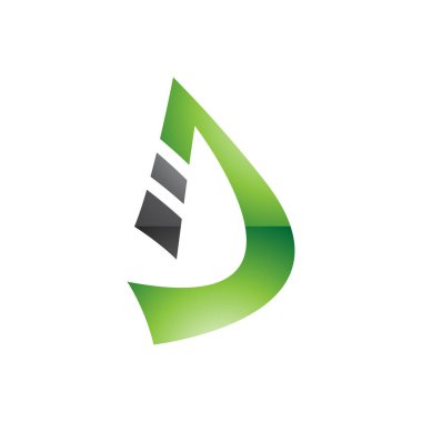 Beyaz Arkaplanda Siyah ve Yeşil Kıvrımlı Çizgili Harf D Simgesi